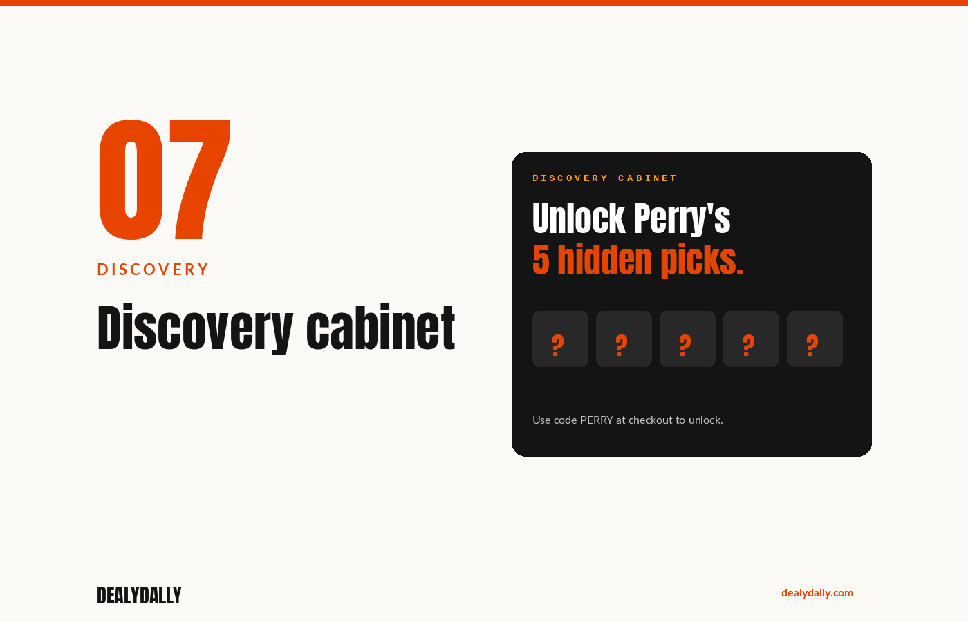 “Unlock Perry's 5 hidden discoveries” block